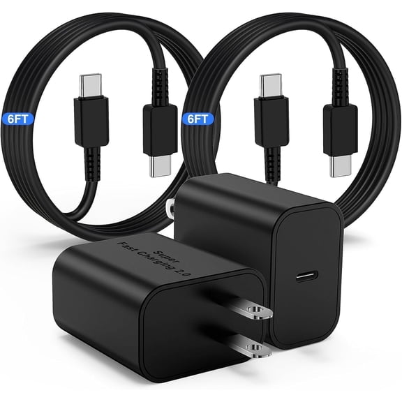 2 Pack 45W Samsung USB-C Super Fast Charger 6FT Type C Charger Cable Cord Fast Charging Android Phone Wall Charger Block for Samsung Galaxy S26/S25 Ultra/S24+/S23 Ultra/S23/S23+/S22/S22 Ultra/S22+