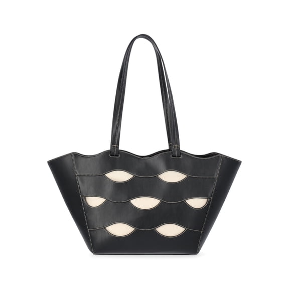 Free Assembly Women's Allegra Faux Leather Cut Out Tote Handbag, Black/Cream