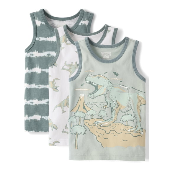 The Children's Place Baby & Toddler Boys Sleeveless Dino Tank Top, 3-Pack, Sizes 6M-5T
