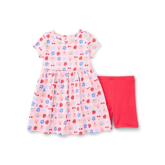 Wonder Nation Toddler Girls Printed Dress and Bike Shorts Outfit Set, 2-Piece, Sizes 18M-5T
